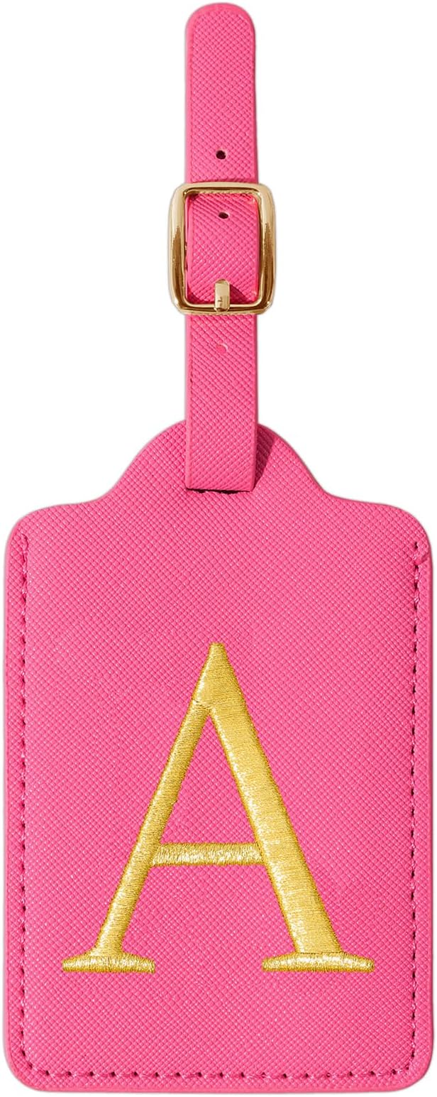 Personalized Initial Luggage Tags - Rose Red Leather Cute Luggage Tags with Privacy Cover Name Card, Embroidered Custom Monogram Travel Backpack Tag Gifts for Women Kids(A)