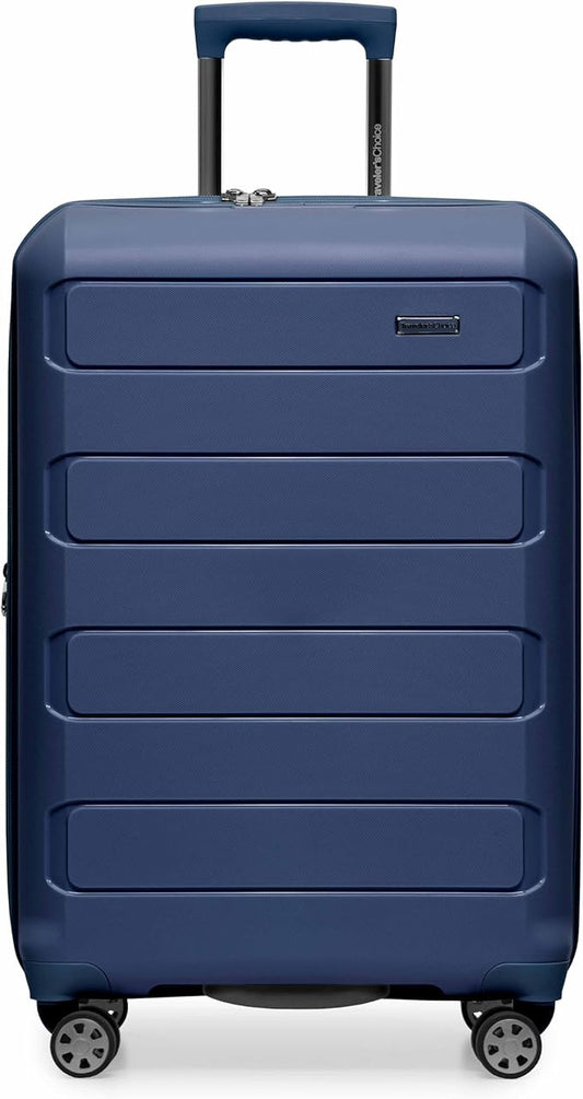 Traveler's Choice Pagosa Indestructible Hardshell Expandable Spinner Luggage, Navy, 26-Inch Medium