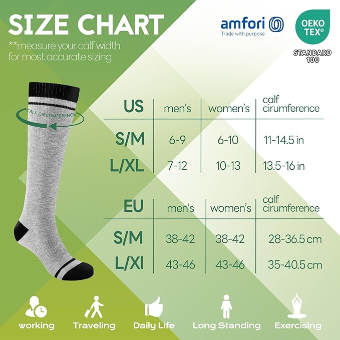 SONORAN Bamboo Viscose Compression Socks for Women & Men (3 Pairs) 15-20 mmHg Knee High Support for Nurses, Travel, Pregnant