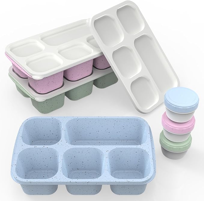 Caperci Bento Box Adult Lunchable Container - Reusable 3-Pack Snack Box Containers with 5-Compartment & 3pc Dressing Cups, BPA-Free Food Storage for Meal Prep, School, Work (Vintage Colors)