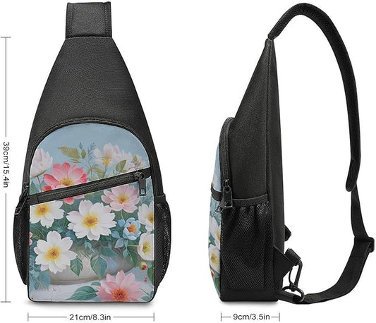 SWEET TANG Cool Sling Backpack for Men Women, Multipurpose Crossbody Shoulder Bag Shabby Chic Rose Patterns, Travel Hiking Zippered Daypack, Adjustable and Breathable