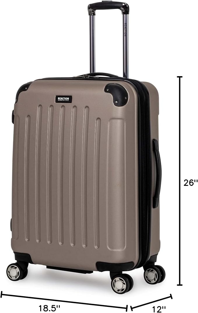 Kenneth Cole REACTION Renegade Luggage Expandable 8-Wheel Spinner Lightweight Hardside Suitcase, Champagne, 24-Inch Checked