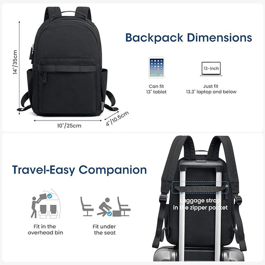 G4Free Small Nylon Backpack for Women Men, Lightweight Backpack Daypack for Travel Work Hiking, Black