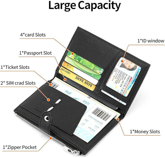 Passport Holder for Women Leather Passport Wallet for Travel RFID Blocking Passport Wallet Credit Card Holder with Zipper Pocket