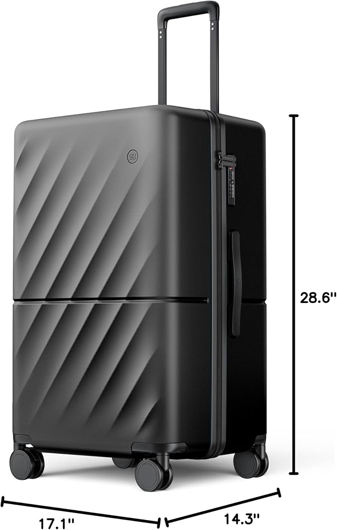 NINETYGO Trunk Luggage 26 Inch, Medium Checked Luggage with Double Spinner Wheels, Anti-Burst Zipper, Hard Case PC Suitcase, Lightweight Travel Luggage, TSA Approved (Onyx Black, Hudson)