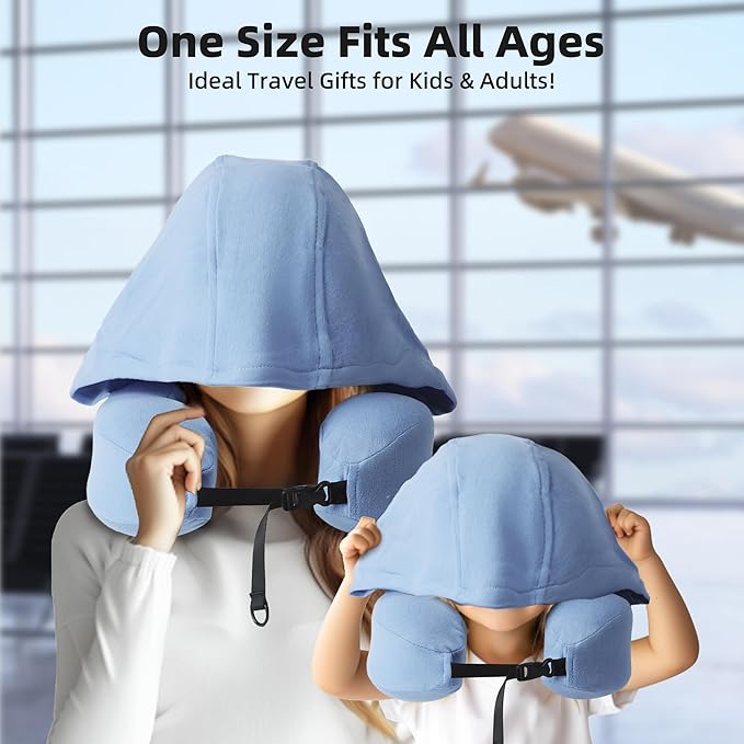 Privacy-Friendly Hooded Travel Pillow for Kids & Adults, Sensory-Friendly, Memory Foam Neck Support for Airplane, Car & Train, Breathable Fabric, Portable, Ultimate Comfort