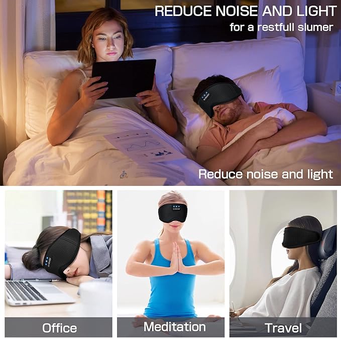 Sleep Headphones Sleep Mask with Bluetooth Headphones, LC-dolida Eye Mask for Sleeping Eye Pillow Sleeping Headphones for Side Sleepers Thin Speaker Cool Gadgets Gifts for Men&Women