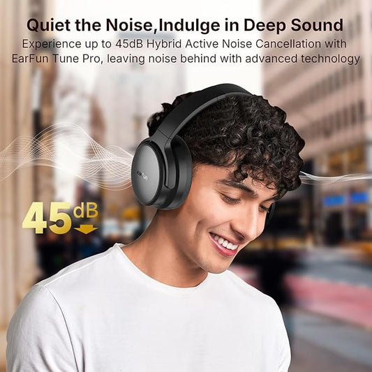 EarFun Tune Pro Active Noise Canceling Headphones, Wireless Bluetooth Headphones with 5 Mics, 120H Playtime, Bluetooth 5.4, Hi-Res Audio, Multipoint Connection, Custom EQ via App, Comfortable Fit