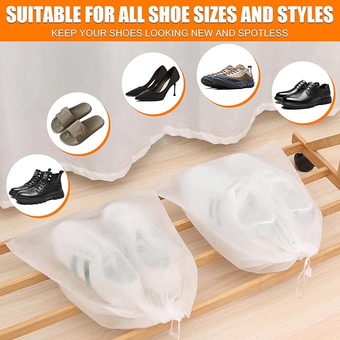 XXL Shoe Washing Machine Bag - 2-Pack Reusable Shoes Cleaning Bags, 360° Deep Clean for Sneakers, Tennis Shoes, and Slippers, Includes 2 Shoe Storage Dust Bags (Orange)