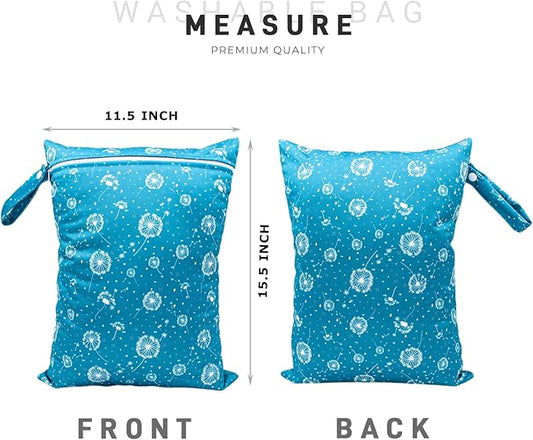 Wet Dry Bag Waterproof Reusable Wet Bag for Swimsuit, Travel, Beach, Pool, Bathing Suit, Diapers, Dirty Yoga Gym Clothes Daycare Organizer One Zippered Pocket (dandelion stars)