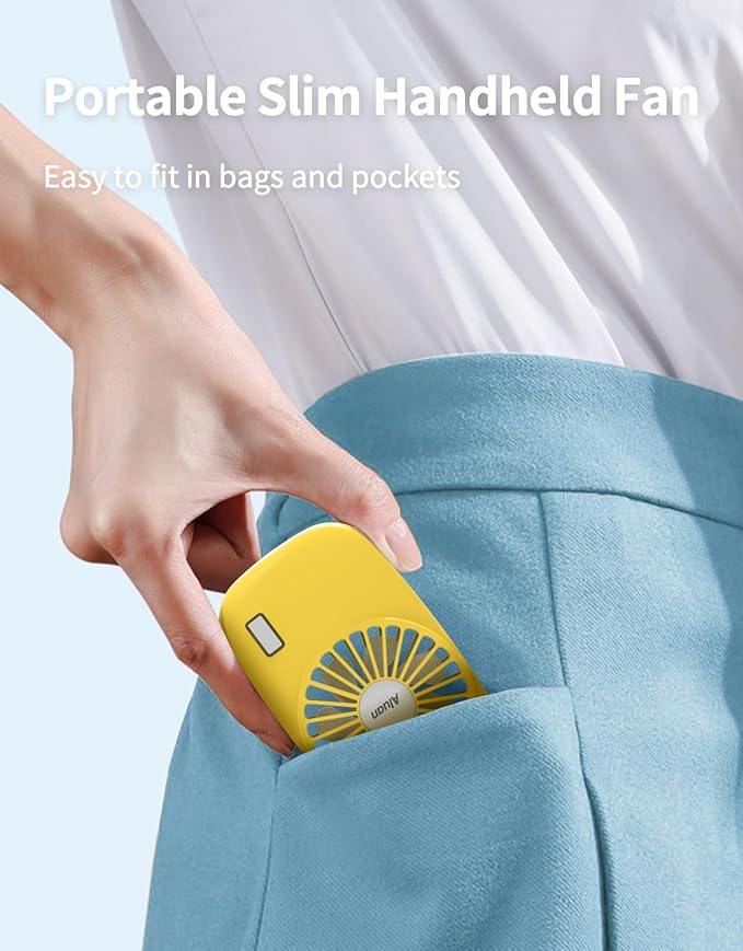 Aluan Handheld Fan Mini Fan Powerful Small Personal Portable Fan Speed Adjustable USB Rechargeable Cooling for Kids Girls Boys Woman Man Home Office Outdoor Travel, Yellow
