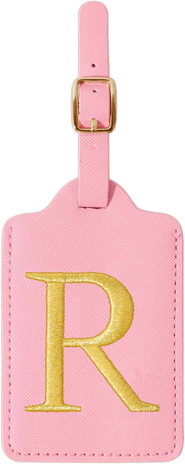 Personalized Initial Luggage Tags for Suitcase, Pink Leather Cute Luggage Tags with Privacy Cover Name Card, Embroidered Custom Monogrammed Luggage Tag Travel Bag Baggage Tags Gifts for Women Kids(R)