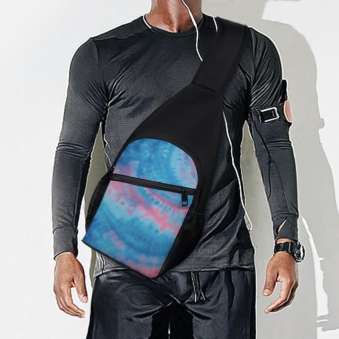 SWEET TANG Fashion Sling Backpack for Men Women, Lightweight Sling Shoulder Bag, Outdoor Chest Crossbody Bike Gym Runner Daypack with Adjustable Strap, Tie Dye Blue And Pink
