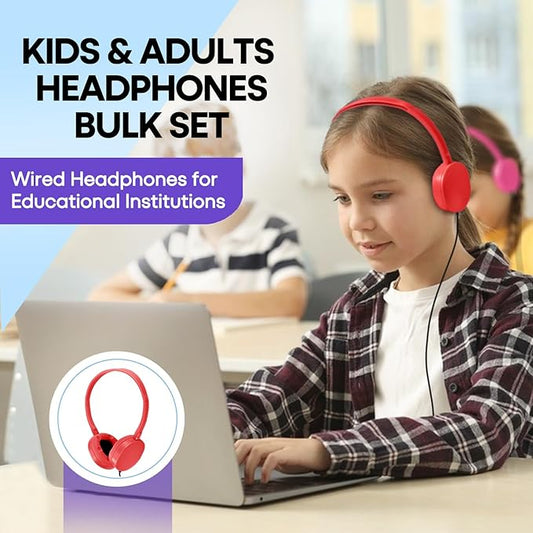 Bulk Headphones 100 Pack Multi Color for School Classroom Kids, Wholesale Class Set Durable Earphones for Students Children Toddler Teens Boys Girls and Adult (HY104,100 Mixed)