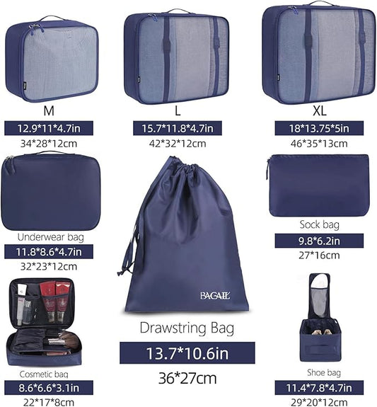 BAGAIL 8 Set Packing Cubes Luggage Packing Organizers for Travel Accessories-Indigo
