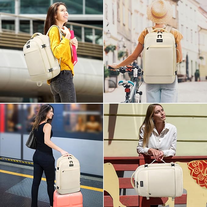 Asenlin 40L Travel Backpack for Women Men,17 Inch Laptop Backpack Flight Approved Luggage Carry On Water Resistant for Weekender Overnight Large Daypack Beige