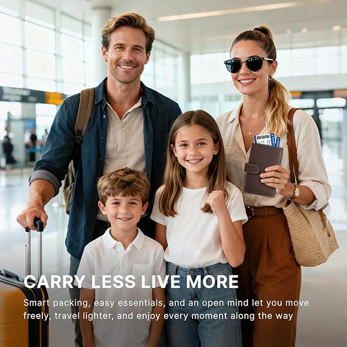 ALLIVE Family Passport Holder, RFID Blocking Passport Wallet with AirTag holder, Genuine Leather Travel Document Organizer for Women & Men, Airport Essentials, Travel Gift (Coffee Brown)