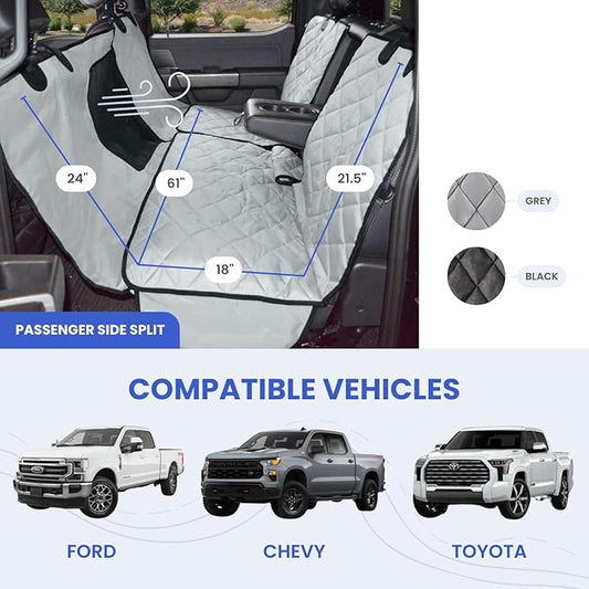 4Knines New Crew Cab Truck Pet Seat Cover for Back Seat with Split-Tech, Dog Hammock & Mesh Window – Heavy Duty Dog Hammock for Trucks with Split Bench Seats (Black, Passenger Side)