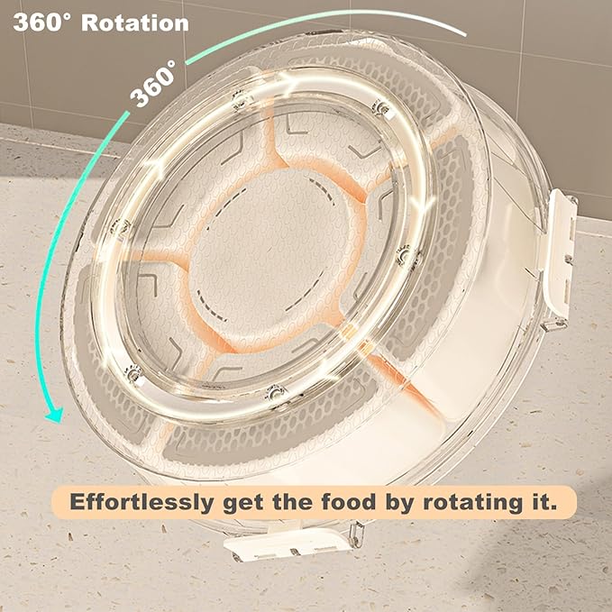 Rotating Divided Serving Tray with Lid and Handle,6 Compartments Snackle Box Container,12" Large Snack Spinner Lazy Susan,Snack Box Organizer Veggie Tray Fruit Platter Charcuterie Container Platterbox