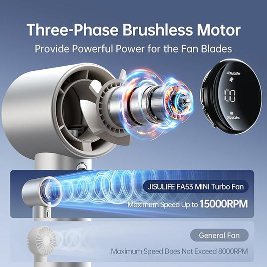 JISULIFE Handheld Fan Pro Series - Extreme Cooling Output: 1-100 Speed Scroll Wheel, Metal Body, Digital Display, 1.5H Fast Charge, 5000mAh-Portable Fan for Travel Outdoor, Gifts for Women Men(Brown)