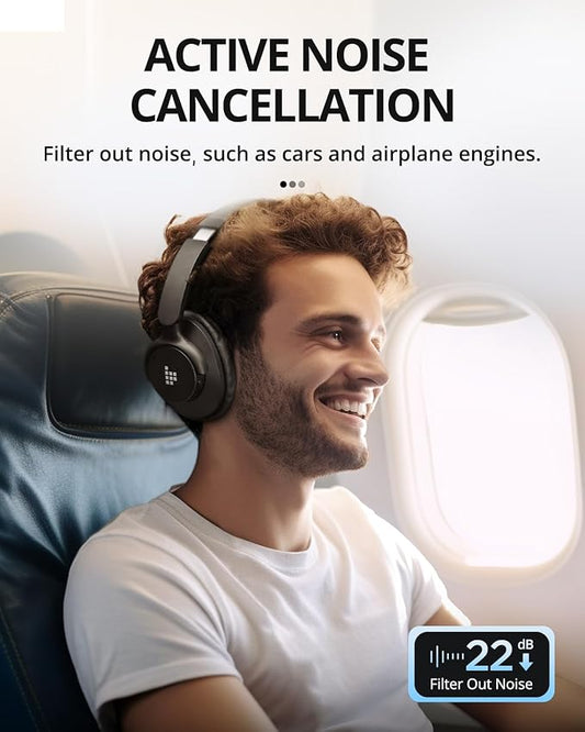 Tronsmart Sounfii Q20 Active Noise Cancelling Headphones, Wireless Over Ear Headphones, 60H Playtime, Rich-Detailed Sound, Customize EQ, Comfort Fit Ear Cups, for Travel, Home Office(Black)