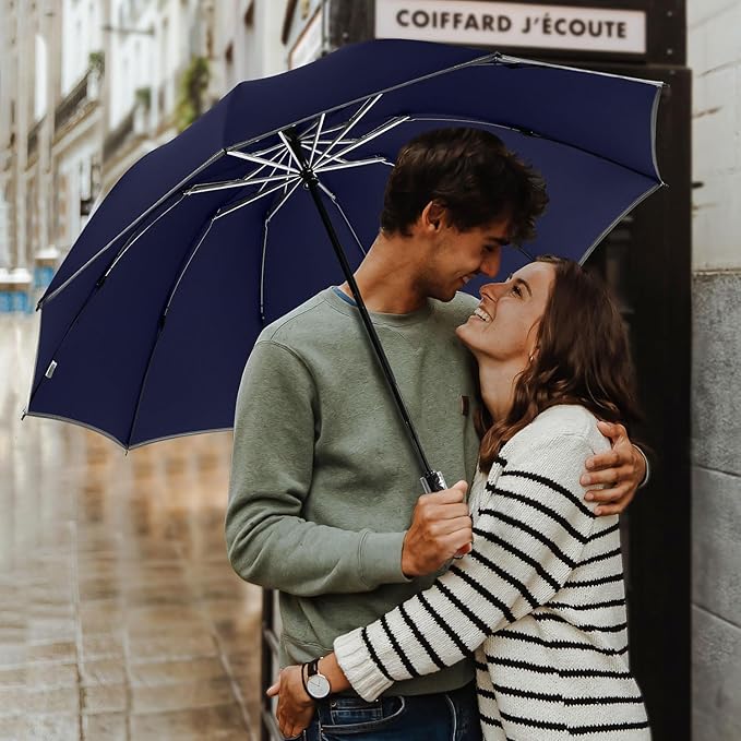 Lejorain Golf Large Inverted Umbrella - Black Big Windproof Heavy Duty Upside Down 46/50/54 Inch Compact Reverse Car Automatic Folding Reflective Umbrella