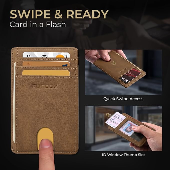 RUNBOX Slim ID Cases Minimalist Front Pocket RFID Blocking Leather Wallets for Men and Women Card Holder Wallets Gifts for men