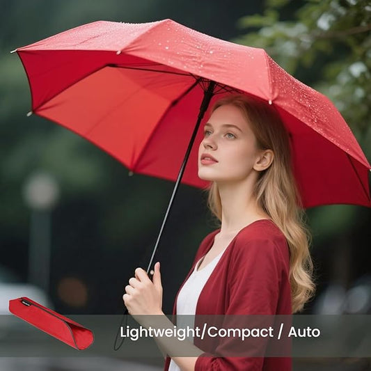 SIEPASA Windproof Travel Compact Umbrella-Automatic Umbrellas for Rain-Compact Folding Umbrella, Travel Umbrella Compact, Small Portable Windproof Umbrellas for Men Women Teenage.(Big Red)