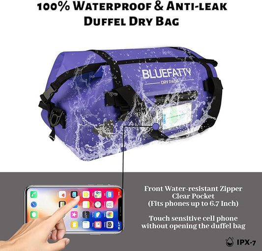 Large Waterproof Duffel Bag Roll-top Heavy Duty Dry Duffle Bags for Motorcycling, Rafting, Boating, SUP, Kayaking, Travel, 70L(Blue)