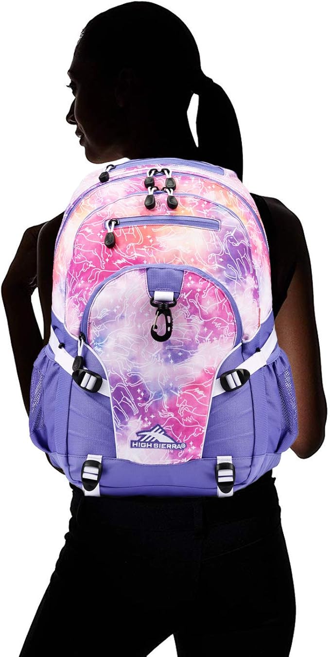High Sierra Loop Backpack, Travel, or Work Bookbag with tablet sleeve, One Size, Unicorn Clouds/Lavender/White