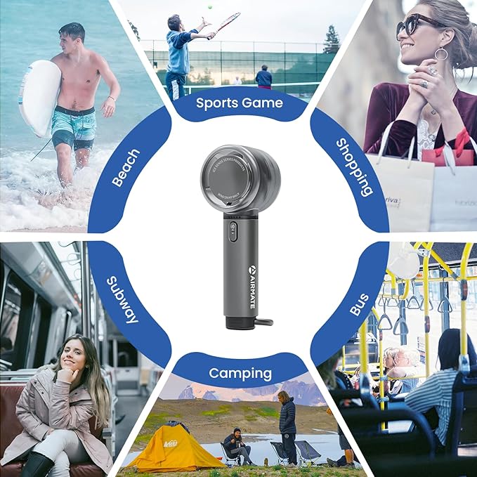 AIRMATE Portable Handheld Fan, 5 Wind Speed Adjustable, 3000mAh Battery Rechargeable, Durable Motor, 13000RPM Super Powerful Wind, Personal Turbo Hand Held Mini fan for Makeup/Travel/Outdoor (Grey)