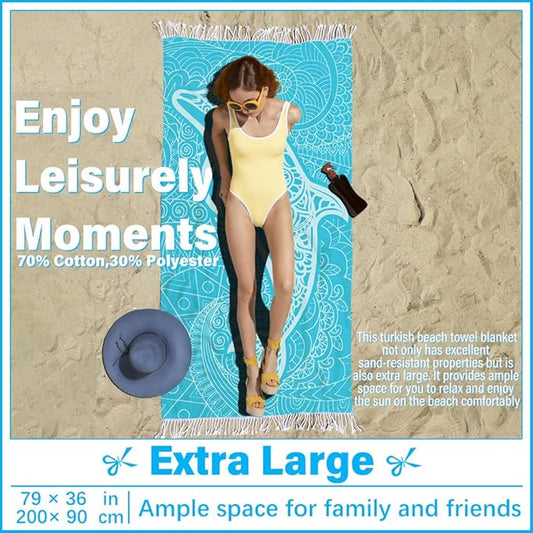Thin Turkish Beach Towel Lightweight Soft Cotton Extra Large XL Oversized Sand Free Sandproof Absorbent Quick Dry Towels Cloud Bath Pool Travel Compact Essentials Accessories for Adult Gifts