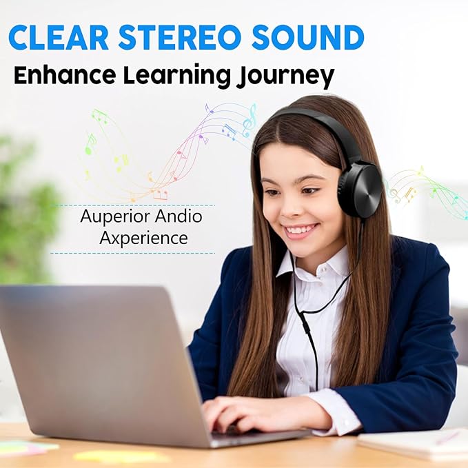 Classroom Headphones Bulk 10 Pack,Students On Ear Headsets,Comfy Swivel Earphones for Computer,School,Library,Airplane,for Online Learning and Travel,Premium Stereo Sound 3.5mm Jack (Black)
