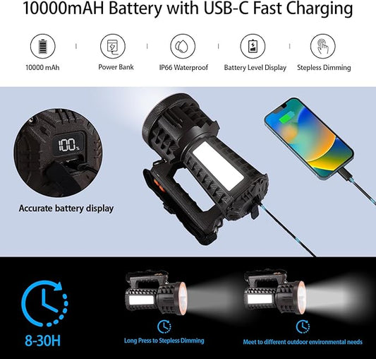 VAVOFO 2000LM Rechargeable LED Lantern, Camping Essentials Flashlight,Stepless Dimming, 10000mAh Power Bank, IP66 Waterproof, Long Running Spot Light for Hurricane, Power Outages, Hiking