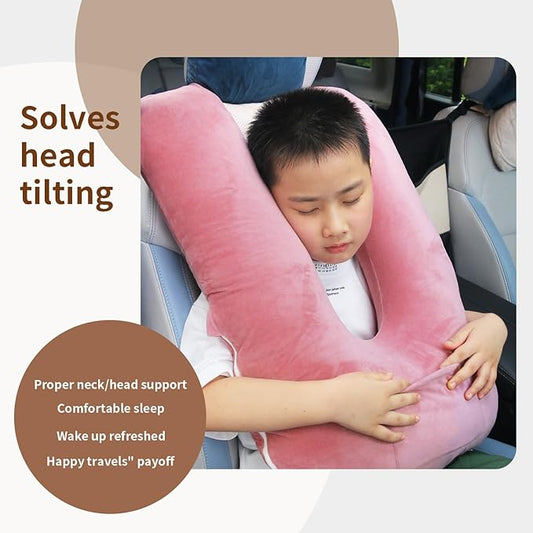 Car Pillow for Kids, Travel Pillow for Car, Toddler Travel Pillow for Sleeping Carseat Pillow for Adults, Removable and Washable Covers, Long Car Ride Essentials, Pink-Skin Friendly