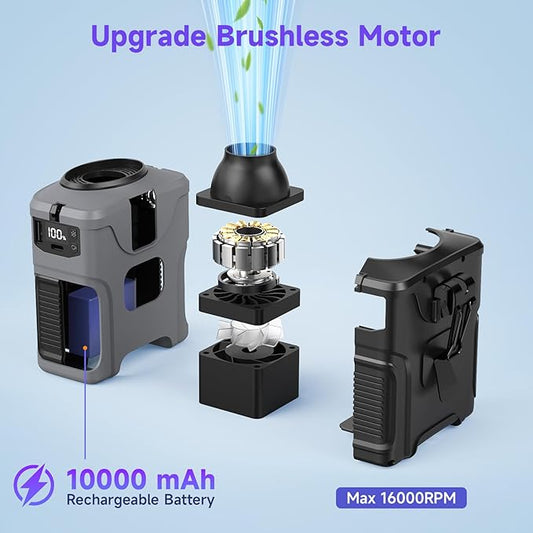 Portable Waist Fan with 5 Speeds, 16000RPM Strong Airflow, 10000mAh Rechargeable Hands-Free Neck Fan with Flashlight & SOS Mode, Wearable Clip Belt Fans for Camping Travel Jobsite Farms Fishing