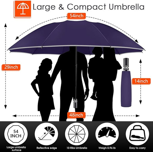 Bodyguard Inverted Umbrella - Large Windproof for Rain & Sun, Compact Reverse With Reflective Stripe, Teflon-Coated for Women Men, Travel Folding With Cover Bag