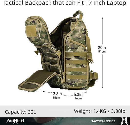 32L Military Tactical Backpack - Rugged Molle Assault Pack Fits 17 Inch Laptop for Survival Hiking Outdoor Travel Work (Camo)