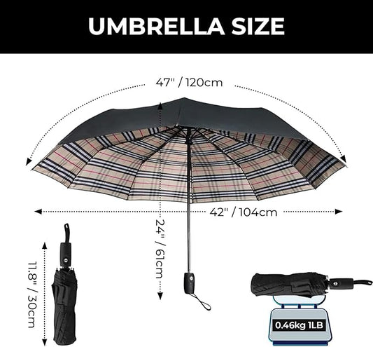LLanxiry Compact Travel Umbrella, Automatic Open/Close Windproof Umbrella, 10 Fiberglass Ribs, 210T Pongee, UPF 50+ Sun/Rain, Lightweight Portable Umbrellas Travel Size with Carry Sleeve