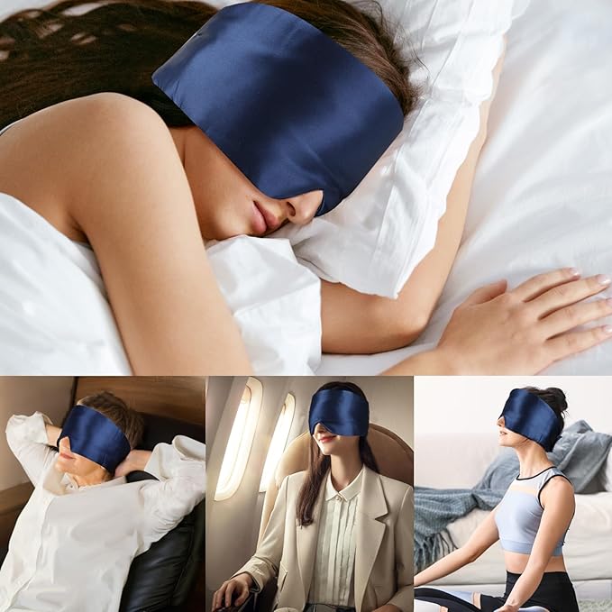 Mulberry Silk Sleep Mask for Side and Back Sleepers, Blackout Eye Mask for Sleeping for Women Men with Adjustable Wide Band, Comfortable Soft Pressureless Eye Cover for Sleeping in Large Size