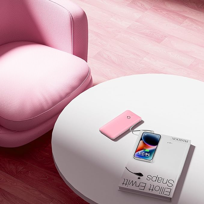 Q 10000mAh Power Bank, Slim Portable Charger,4 Output External Battery Pack with Built-in AC Wall Plug Micro USB C 3 Cables Compatible with iPhone Samsung Android Phone Tablet and More