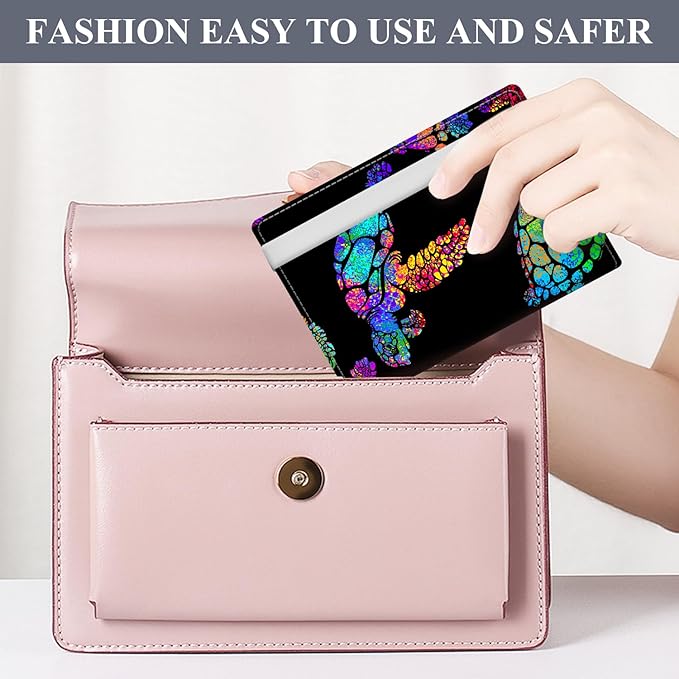 Passport Holder for Travel Essentials, RFID Premium Leather Passport Wallet Cover Case for Travel Must Haves Accessories, Passport Book Holders for Women Men Colorful Boho Tirtles
