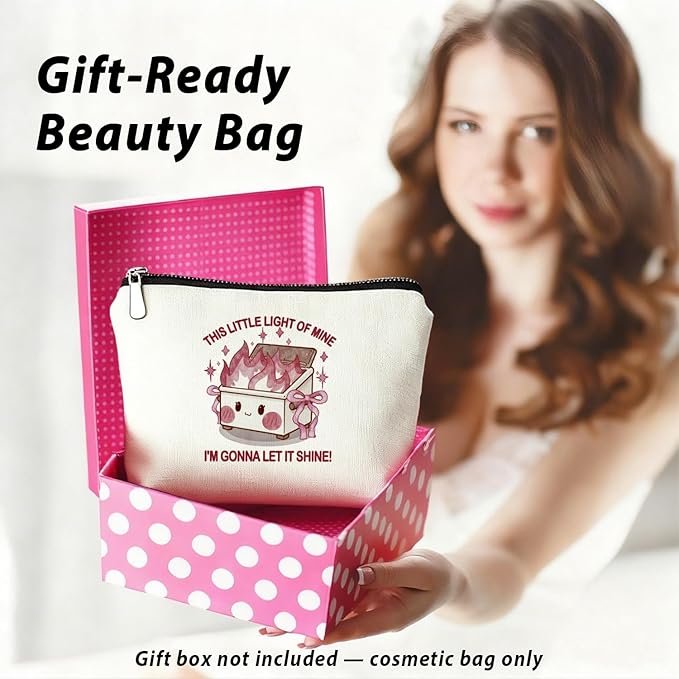 Cute Pink Bow Dumpster Fire Gifts Makeup Bag, Dumpster Bag,Dumpster Fire Cosmetic Bags for Women, Inspirational Positive Encouragement Gifts for Women Zipper Pouch