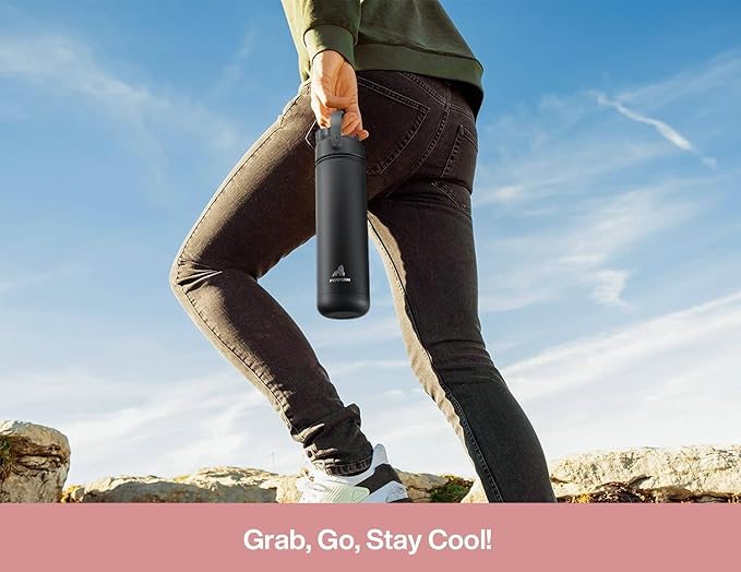 POWCAN 26 oz Insulated Water Bottle with 2-in-1 Straw and Spout Lid, Keep Cold 24H, Leak-Proof, Fits in Car Cup Holder, Stainless Steel Water Bottle for Sports, Travel, Gym, and School (Shroom Parade)
