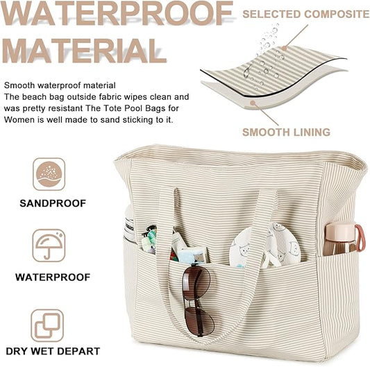 Bluboon Waterproof Beach Tote Pool Bags for Women Ladies Extra Large Carry On Bag With Wet Compartment for Weekender Travel