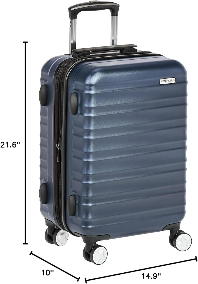 Amazon Basics 21-inch Carry On Luggage, Suitcase With Wheels (8 Spinner Wheels), TSA Lock, Expandable Capacity, Interior Divider and Pocket For Dry and Damp Clothes, Navy Blue