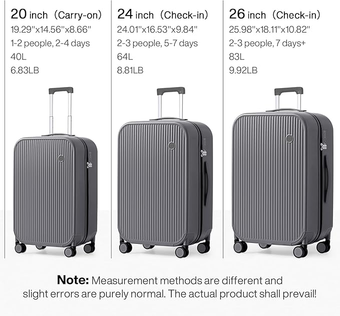 mixi 24 Inch Checked Luggage PC Hardshell Suitcases with Wheels for Travel Woman Men, Rock Gray