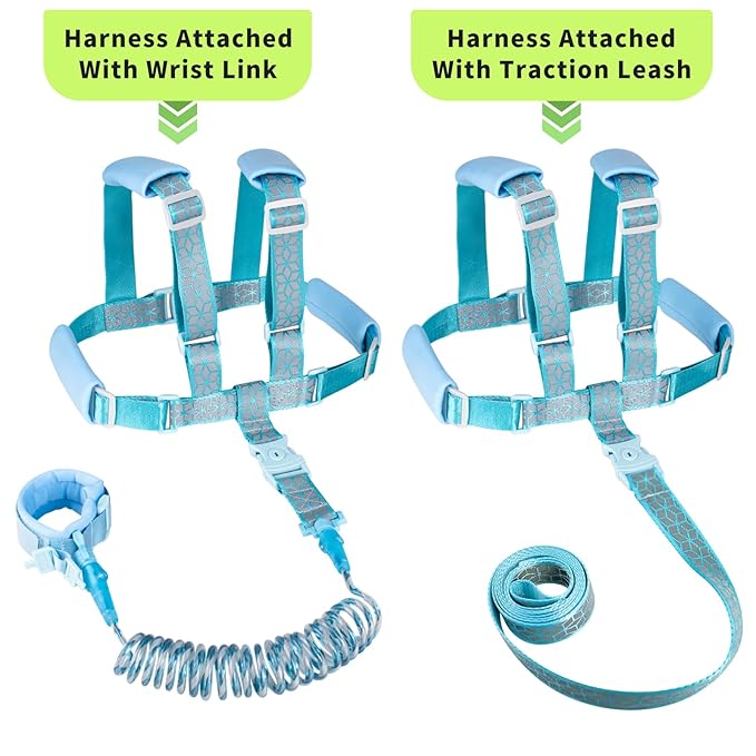 bearcouple Toddler Leash Harness Backpack 4-in-1, Anti Lost Wrist Link & Safety Strap for Kids Boys Girls, Reflective Adjustable Baby Walking Belt for Park Zoo Travel, Child Cute Reins (Blue)