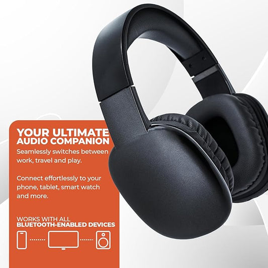 iJoy Ultra Wireless Over-Ear Bluetooth Headphones with Mic, Up to 10 Hours Playtime, Bluetooth Headset 33Ft Range with Backup AUX Cable & SD Slot, Wireless Headphones for Gaming, Work & Gym (Black)
