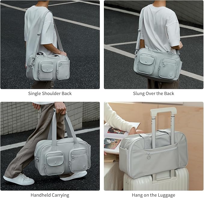 Aji Expandable Travel Duffel Bag, Duffle Bag for Travel with Wet Pocket, Carry on Weekender Bags for Men Women, Water Resistant Gym Duffel Bag Sport Bag (Gray)